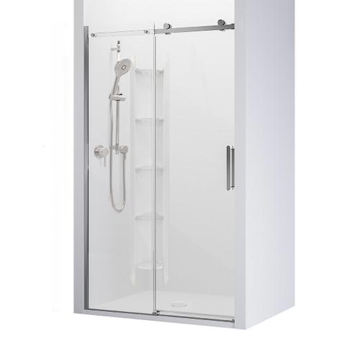 Evora Alcove 3 SIded Shower Sliding Door 1200 x 900mm Metallic Corner Contour plus Wall Centre Waste