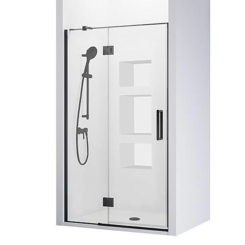 Evora Alcove 3 SIded Shower Pivot Door 1200 x 900mm Black Side Recessed Wall Centre Waste