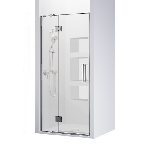 Evora Alcove 3 SIded Shower Hinged Door 1000 x 1000mm Metallic Side Recessed Wall Centre Waste