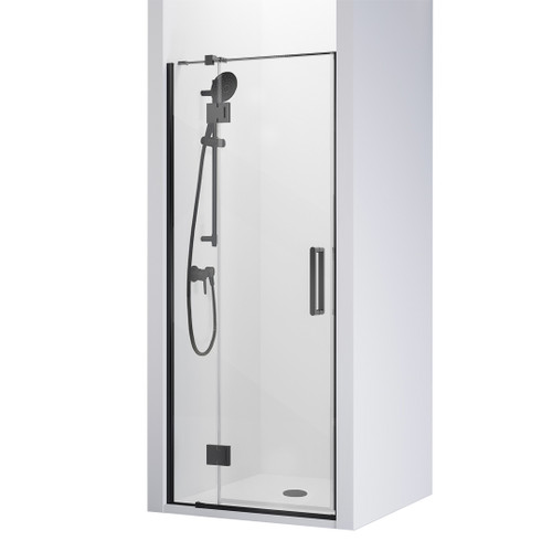 Evora Alcove 3 SIded Shower Pivot Door 900 x 900mm Black Flat Wall Centre Waste
