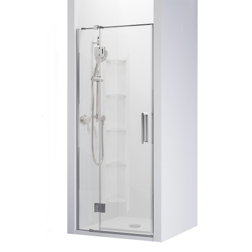 Main Image Evora Alcove 3 SIded Shower Pivot Door 900 x 900mm Metallic Corner Contour plus Wall Centre Waste
