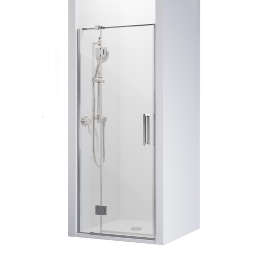 Evora Alcove 3 SIded Shower Pivot Door 900 x 900mm Metallic Flat Wall Centre Waste