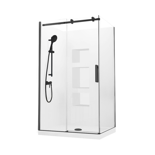 Evora Square Corner Shower Sliding Door 1200 x 900mm Black Side Recessed Wall Right Hand Centre Waste