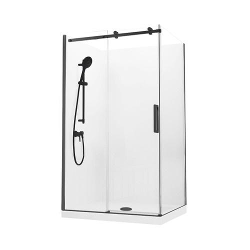 Evora Square Corner Shower Sliding Door 1200 x 900mm Black Flat Wall Right Hand Centre Waste