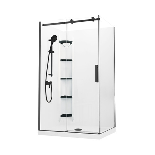 Evora Square Corner Shower Sliding Door 1200 x 900mm Black Corner-contour plus Wall Left Hand Centre Waste