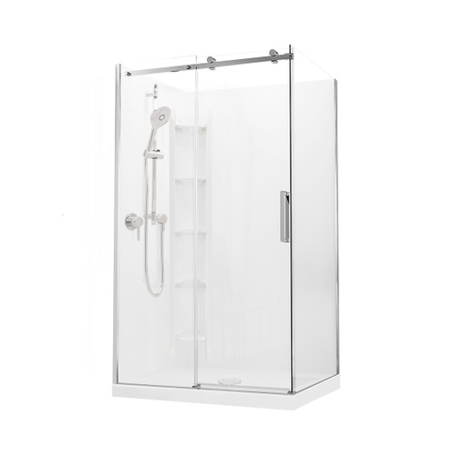 Evora Square Corner Shower Sliding Door 1200 x 900mm Metallic Corner-contour plus Wall Right Hand Centre Waste