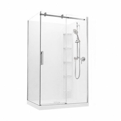 Evora Square Corner Shower Sliding Door 1200 x 900mm Metallic Corner-contour plus Wall Left Hand Centre Waste