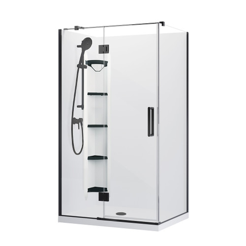 Evora Square Corner Shower Pivot Door 1200 x 900mm Black Corner-contour plus Wall Left Hand Centre Waste