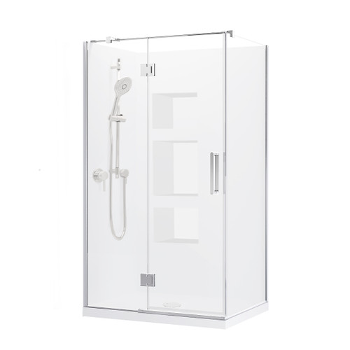 Evora Square Corner Shower Pivot Door 1200 x 900mm Metallic Side Recessed Wall Right Hand Centre Waste