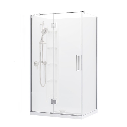 Evora Square Corner Shower Pivot Door 1200 x 900mm Metallic Corner-contour plus Wall Left Hand Centre Waste