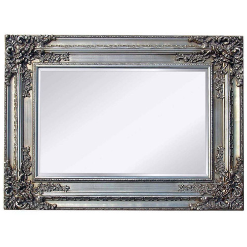 Grenoble F04 Ornate Framed Bevelled Mirror Antique Silver 150mm French Frame With Hangers 1290 x 985mm