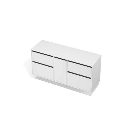 City 50 Vanity 1 Door 4 Drawer Wall 1500mm White Woodgrain Cherry Pie Top