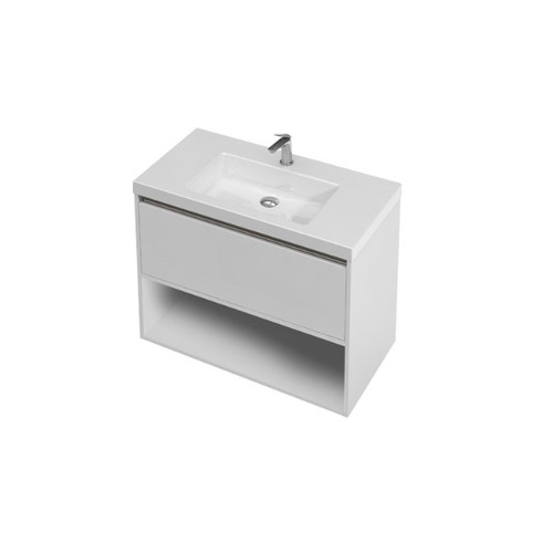 City 46 Wall Hung Vanity 1 Drawer 1 Open Storage With Console Basin 900mm White/Woodgrain