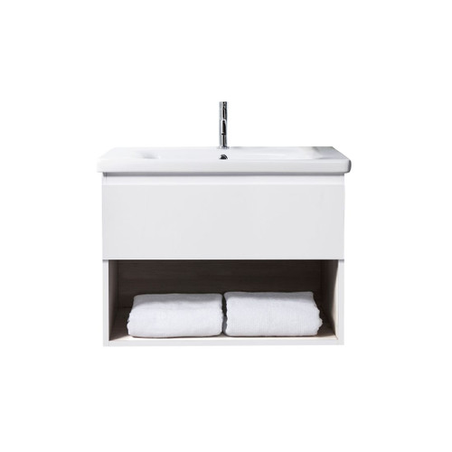 Carlton Wall Hung Vanity 1 Drawer Open Shelf 800mm White Gloss