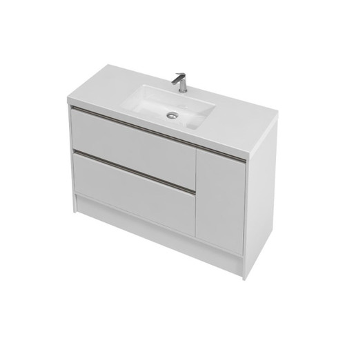 City 46 Floor Standing Vanity 1200mm 2 Drawer 1 Door With Console Basin White/Woodgrain 2411-W/WG