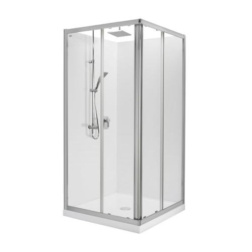 Elite Shower 900 x 900mm Silver Satin Trim With Centre Waste And Recessed Wall
