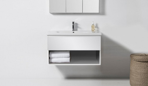 Soft Wall Hung Vanity 1 Drawer with Open Shelf 900 x 620 x 455mm White