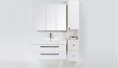 Tall Cupboard 1 Open Shelf 1 Door 2 Drawers 300 x 1700 x 290mm White
