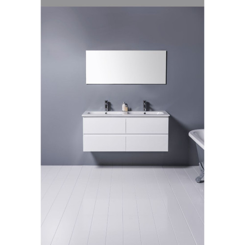Qubo Wall Hung Vanity 4 Drawer Double Basin 1200mm Timber Veneer QU1204DWHT
