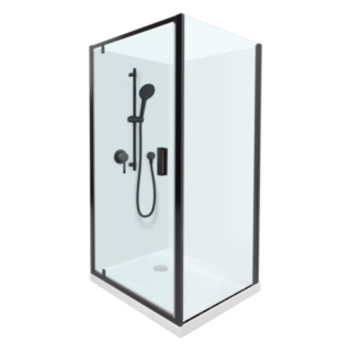 Valencia Elite Square Corner Shower Flat Wall 1000 x 1000mm Black Rear Waste