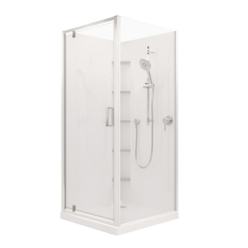 Valencia Elite Corner Pivot Shower 900 x 750mm White Left Hand Centre Waste