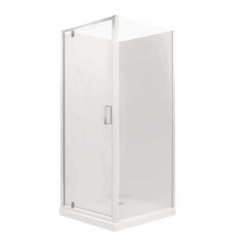 Valencia Elite Pivot Door Shower Square Corner 900 x 900mm Flat Wall Center Waste White Trim