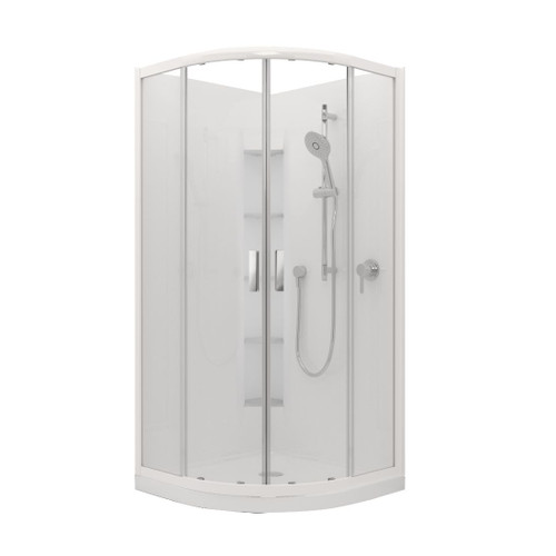 Valencia Elite Sliding Door Shower Round Corner 900 x 900mm Corner Contour Plus Centre Waste White Trim