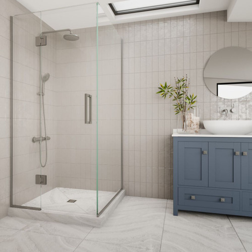 Apex Hinged Corner Tile Centre Waste 900 x 900 x 2040mm Brushed Nickel
