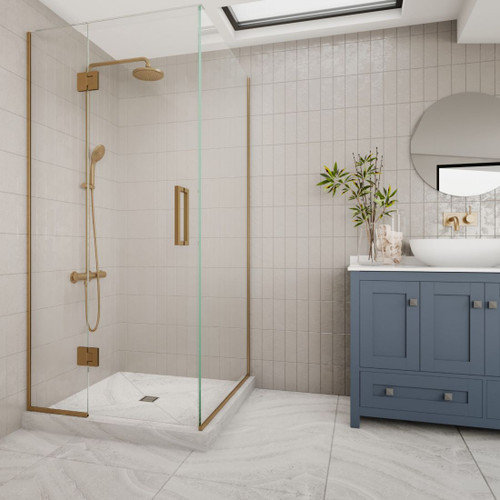 Apex Hinged Corner Tile Centre Waste 900 x 900 x 2040mm Brushed Brass