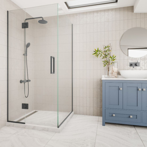 Apex Hinged Corner Tile Channel Waste 900 x 900 x 2040mm Gun Metal