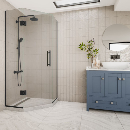 Apex Hinge Quadrant Tile Channel Waste 1000 x 1000 x 2040mm Gun Metal