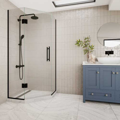 Apex Hinge Quadrant Tile Channel Waste 900 x 900 x 2040mm Black