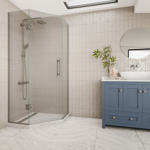Apex Hinge Quadrant Tile Channel Waste 900 x 900 x 2040mm Brushed Nickel