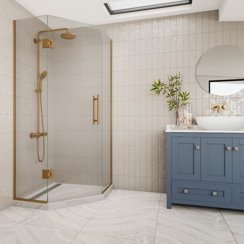 Apex Hinge Quadrant Tile Channel Waste 900 x 900 x 2040mm Brushed Brass