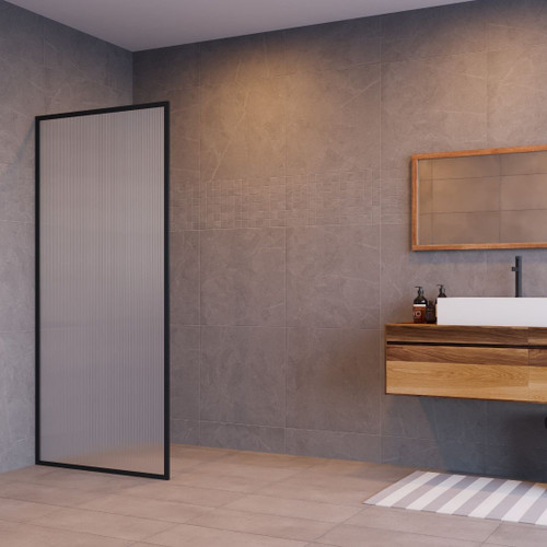 Reeded Glass Framed Panel 1000 x 1960mm High Black