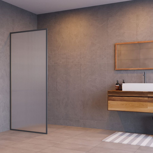 Reeded Glass Framed Panel 800 x 1970mm High Gun Metal