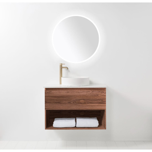 Carlton Wall Hung Vanity 1 Drawer with Basin Open Shelf Solid Surface 1000mm Southern Oak CAR100DOSWHSSMSO