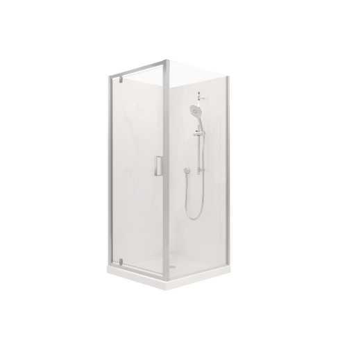 Valencia Elite Pivot Door Shower Square Corner 1000 x 1000mm Flat Wall Centre Waste Satin Silver Trim