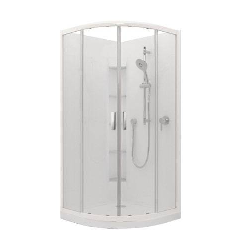 Valencia Elite Sliding Door Shower Round Corner 1000 x 1000mm Corner Contour Plus Rear Waste White Trim