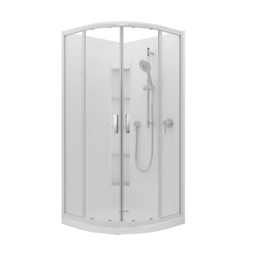 Valencia Elite Sliding Door Shower Round Corner 1000 x 1000mm Corner Contour Plus Rear Waste Metallic Trim