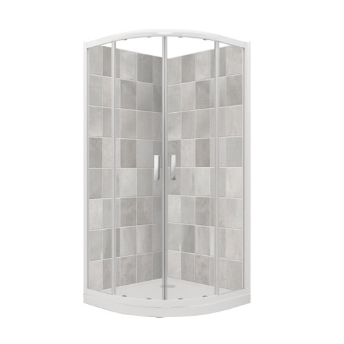 Valencia Elite Sliding Door Shower Round Corner 900 x 900mm Tile Wall Rear Waste White Trim