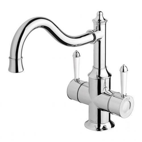 Nostalgia Twin Handle Sink Mixer 220mm Shepherds Crook Chrome/White NS714-62