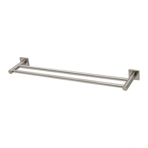 Radii Double Towel Rail 600mm Square Plate Brushed Nickel RS813 BN
