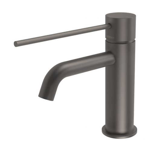 Vivid Slimline Basin Mixer Curved Outlet With Extended Lever Gun Metal 114-7701-30