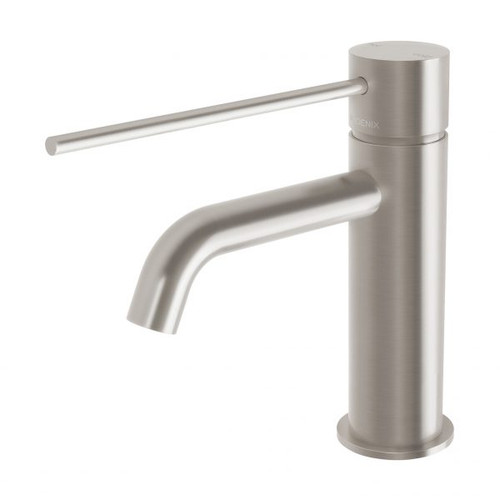 Vivid Slimline Basin Mixer Curved Outlet With Extended Lever Brushed Nickel 114-7701-40
