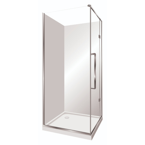 Edge Frameless Shower Enclosure Left Hand Flat Wall Pivot Door 900 x 1000mm x 2m High Silver