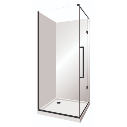 Edge Frameless Shower Enclosure Left Hand Flat Wall Pivot Door 900 x 1000mm x 2m High Black