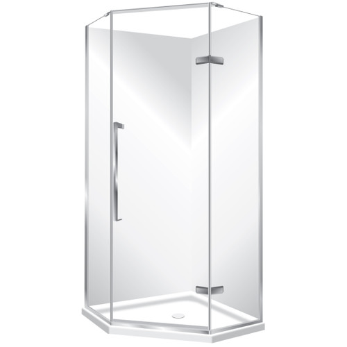 Edge Frameless Angled Shower Enclosure Flat Wall Pivot Door 900 x 900mm x 2m High Silver
