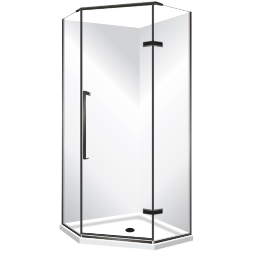 Edge Frameless Angled Shower Enclosure Flat Wall Pivot Door 900 x 900mm x 2m High Black