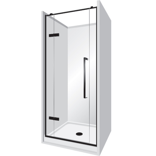 Edge Frameless Shower Enclosure Flat Wall 1000 x 1000 x 1000mm x 2m High Black